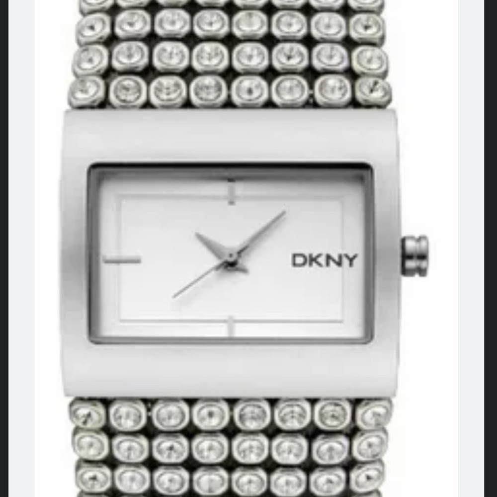 Dkny Silver Rectangular Watch With Crystal Detail… - image 1